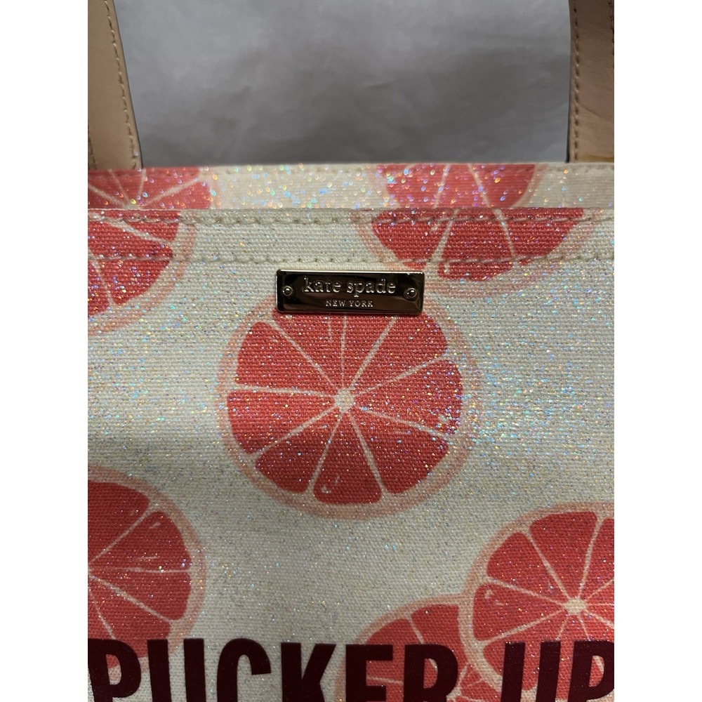 Kate Spade Flights Of Fancy Francis 'Pucker Up' Grapefruit Canvas Tote Purse Bag - Picture 3 of 11